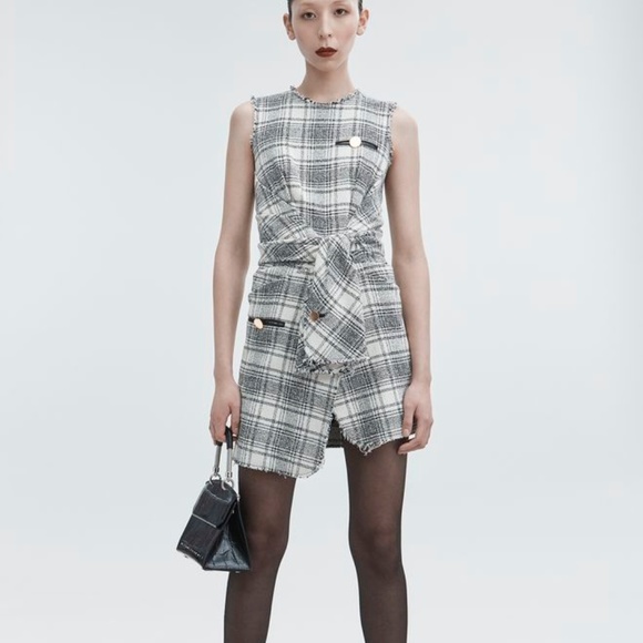 New ALEXANDER WANG Tweed Plaid Front Tie Dress